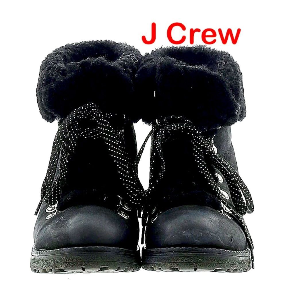 J.Crew Nordic Winter Boots Black Leather Shearling Lined Size 10